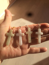 Load image into Gallery viewer, 100% Natural type A yellow/white jadeite Jade cross pendant necklace AQ24
