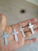 Load image into Gallery viewer, 100% Natural type A yellow/white jadeite Jade cross pendant necklace AQ24
