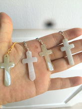 Load image into Gallery viewer, 100% Natural type A yellow/white jadeite Jade cross pendant necklace AQ24
