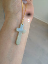 Load image into Gallery viewer, 100% Natural type A yellow/white jadeite Jade cross pendant necklace AQ24
