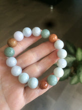 Load image into Gallery viewer, 10.5-11.5mm 100% natural type A colourful red/green/purple/white jadeite jade beads bracelet  S-B
