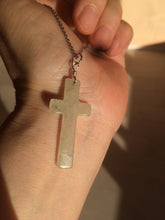 Load image into Gallery viewer, 100% Natural type A yellow/white jadeite Jade cross pendant necklace AQ24
