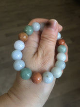Load image into Gallery viewer, 10.5-11.5mm 100% natural type A colourful red/green/purple/white jadeite jade beads bracelet  S-B
