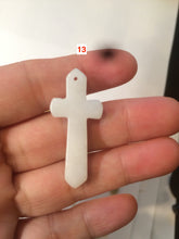 Load image into Gallery viewer, 100% Natural type A yellow/white jadeite Jade cross pendant necklace AQ24
