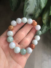 Load image into Gallery viewer, 10.5-11.5mm 100% natural type A colourful red/green/purple/white jadeite jade beads bracelet  S-B
