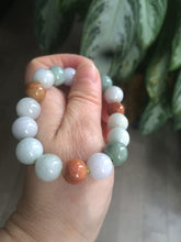 Load image into Gallery viewer, 10.5-11.5mm 100% natural type A colourful red/green/purple/white jadeite jade beads bracelet  S-B
