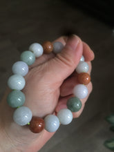 Load image into Gallery viewer, 10.5-11.5mm 100% natural type A colourful red/green/purple/white jadeite jade beads bracelet  S-B
