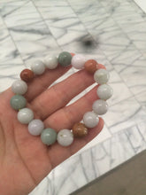 Load image into Gallery viewer, 10.5-11.5mm 100% natural type A colourful red/green/purple/white jadeite jade beads bracelet  S-B
