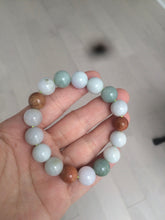 Load image into Gallery viewer, 10.5-11.5mm 100% natural type A colourful red/green/purple/white jadeite jade beads bracelet  S-B
