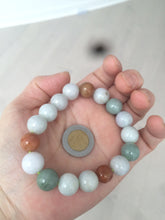 Load image into Gallery viewer, 10.5-11.5mm 100% natural type A colourful red/green/purple/white jadeite jade beads bracelet  S-B
