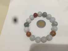 Load image into Gallery viewer, 10.5-11.5mm 100% natural type A colourful red/green/purple/white jadeite jade beads bracelet  S-B
