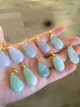 Load image into Gallery viewer, 100% natural icy watery green/purple type A jadeite jade water drop pendant necklace group AD23
