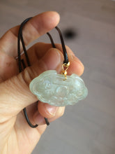 Load image into Gallery viewer, 100% Natural green/white icy Jadeite Jade healthy and longevity lock pendant AF30
