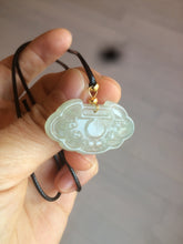 Load image into Gallery viewer, 100% Natural green/white icy Jadeite Jade healthy and longevity lock pendant AF30
