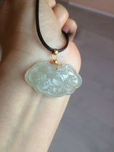 Load image into Gallery viewer, 100% Natural green/white icy Jadeite Jade healthy and longevity lock pendant AF30
