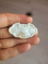 Load image into Gallery viewer, 100% Natural green/white icy Jadeite Jade healthy and longevity lock pendant AF30
