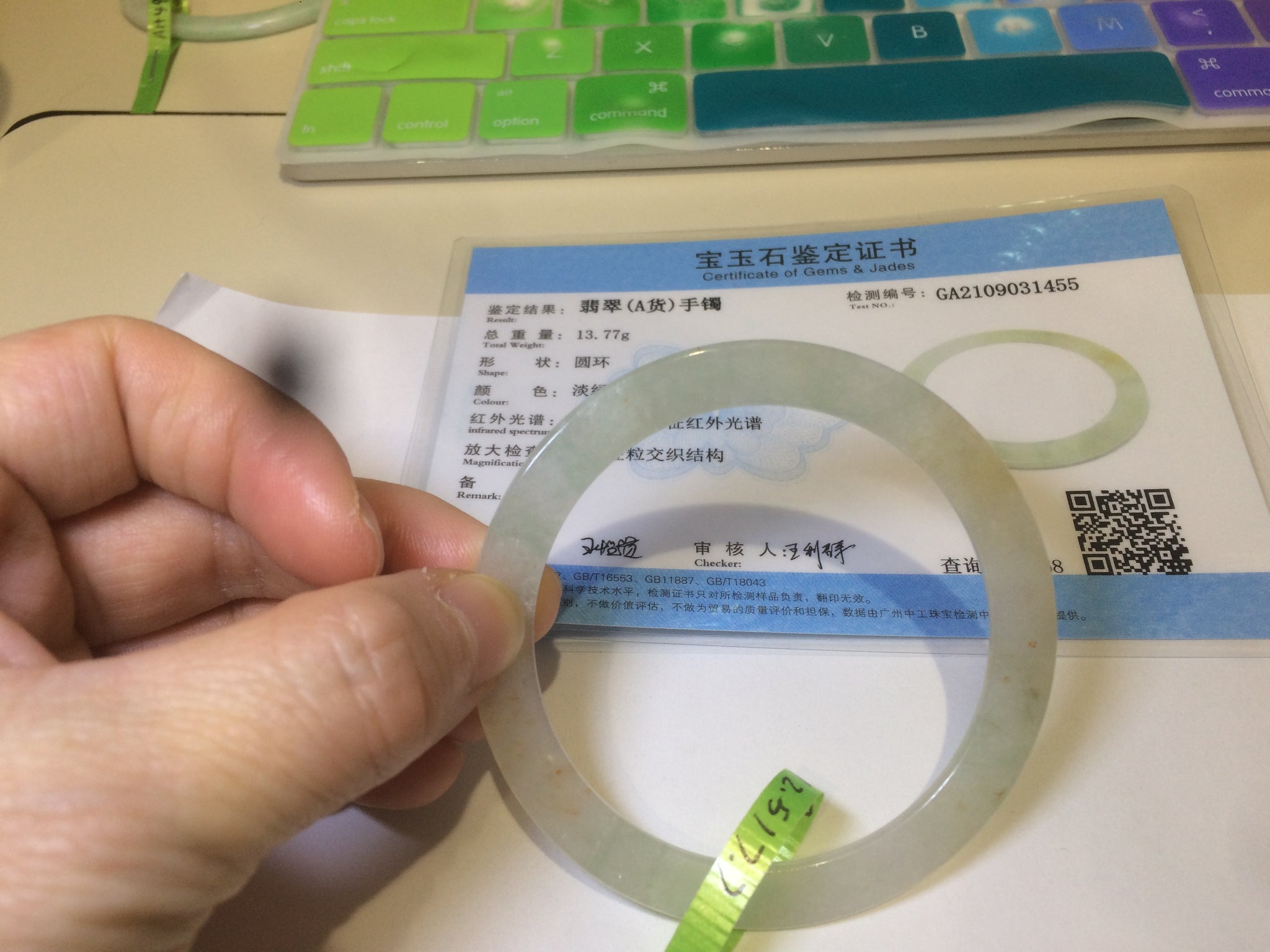 Load image into Gallery viewer, 54.3mm certified Type A 100% Natural icy light green/yellow thin Jadeite bangle AH51-1455