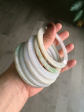 Load image into Gallery viewer, 52-55mm Certified Type A 100% Natural light green/white flat style Jadeite bangle group S25
