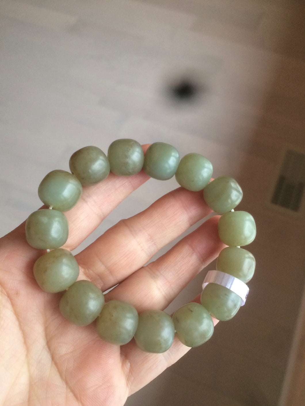 100% Natural 13.8x13mm green/yellow/brown vintage style nephrite Jade bead man bracelet HF9