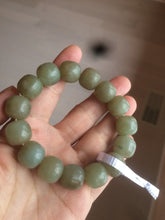 Load image into Gallery viewer, 100% Natural 13.8x13mm green/yellow/brown vintage style nephrite Jade bead man bracelet HF9
