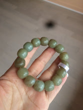 Load image into Gallery viewer, 100% Natural 13.8x13mm green/yellow/brown vintage style nephrite Jade bead man bracelet HF9
