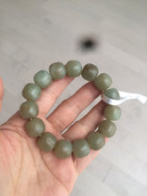 Load image into Gallery viewer, 100% Natural 13.8x13mm green/yellow/brown vintage style nephrite Jade bead man bracelet HF9

