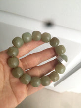 Load image into Gallery viewer, 100% Natural 13.8x13mm green/yellow/brown vintage style nephrite Jade bead man bracelet HF9
