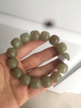 Load image into Gallery viewer, 100% Natural 13.8x13mm green/yellow/brown vintage style nephrite Jade bead man bracelet HF9
