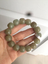 Load image into Gallery viewer, 100% Natural 13.8x13mm green/yellow/brown vintage style nephrite Jade bead man bracelet HF9
