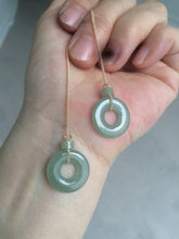 Load image into Gallery viewer, Sold  100% Natural watery safe and sound mom and daughter buckle dangling jadeite Jade earring AS2
