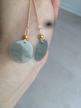 Load image into Gallery viewer, 100% Natural icy watery blue/green/gray plate (蝉翼) dangling Guatemala jadeite Jade earring S46
