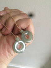 Load image into Gallery viewer, Sold  100% Natural watery safe and sound mom and daughter buckle dangling jadeite Jade earring AS2
