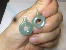 Load image into Gallery viewer, Sold  100% Natural watery safe and sound mom and daughter buckle dangling jadeite Jade earring AS2
