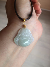 Load image into Gallery viewer, Certified 100% Natural light green/white happy buddha jadeite Jade pendant necklace X110-4-7361
