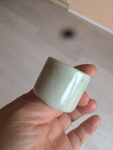 Load image into Gallery viewer, 100% Natural beige with brown flying dandelions nephrite Jade men&#39;s thumb ring HE10
