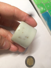 Load image into Gallery viewer, 100% Natural beige with brown flying dandelions nephrite Jade men&#39;s thumb ring HE10
