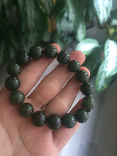 Load image into Gallery viewer, 100% Natural 11-12.5mm dark green round shape nephrite Jade bead bracelet A25 (河磨玉)
