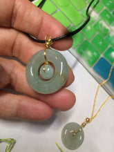 Load image into Gallery viewer, 23.6mm Type A 100% Natural light green Jadeite Jade concentric circle safety Guardian ring Pendant (子母扣,同心环) AF44-1
