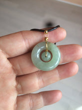Load image into Gallery viewer, 23.6mm Type A 100% Natural light green Jadeite Jade concentric circle safety Guardian ring Pendant (子母扣,同心环) AF44-1
