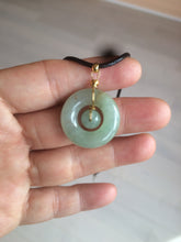 Load image into Gallery viewer, 23.6mm Type A 100% Natural light green Jadeite Jade concentric circle safety Guardian ring Pendant (子母扣,同心环) AF44-1
