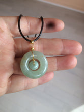 Load image into Gallery viewer, 23.6mm Type A 100% Natural light green Jadeite Jade concentric circle safety Guardian ring Pendant (子母扣,同心环) AF44-1
