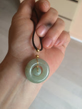 Load image into Gallery viewer, 23.6mm Type A 100% Natural light green Jadeite Jade concentric circle safety Guardian ring Pendant (子母扣,同心环) AF44-1
