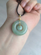 Load image into Gallery viewer, 23.6mm Type A 100% Natural light green Jadeite Jade concentric circle safety Guardian ring Pendant (子母扣,同心环) AF44-1
