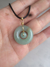 Load image into Gallery viewer, 23.6mm Type A 100% Natural light green Jadeite Jade concentric circle safety Guardian ring Pendant (子母扣,同心环) AF44-1

