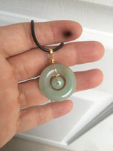 Load image into Gallery viewer, 23.6mm Type A 100% Natural light green Jadeite Jade concentric circle safety Guardian ring Pendant (子母扣,同心环) AF44-1
