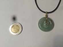 Load image into Gallery viewer, 23.6mm Type A 100% Natural light green Jadeite Jade concentric circle safety Guardian ring Pendant (子母扣,同心环) AF44-1
