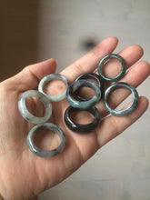 Load image into Gallery viewer, Size 7-10 100% natural type A black white green (Wuji 乌鸡翡翠)  jadeite jade band ring AM4 (add on item!)
