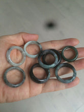 Load image into Gallery viewer, Size 7-10 100% natural type A black white green (Wuji 乌鸡翡翠)  jadeite jade band ring AM4 (add on item!)
