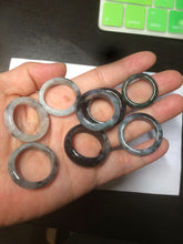 Load image into Gallery viewer, Size 7-10 100% natural type A black white green (Wuji 乌鸡翡翠)  jadeite jade band ring AM4 (add on item!)
