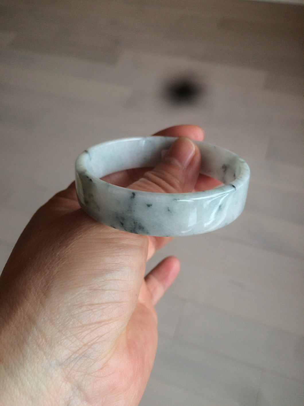 52.2mm Certified type A 100% Natural light green floating flowers square Jadeite Jade bangle W85-8066